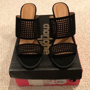 Black thick heeled sandal shoe